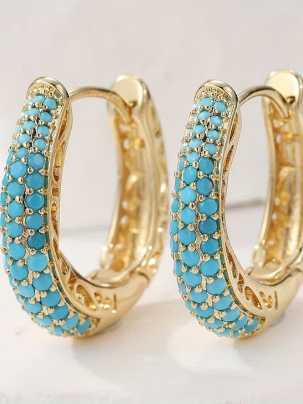 14K Gold Womens 2ct Blue Turquoise Small Hoop Earrings New 14 K Silver Jewelry